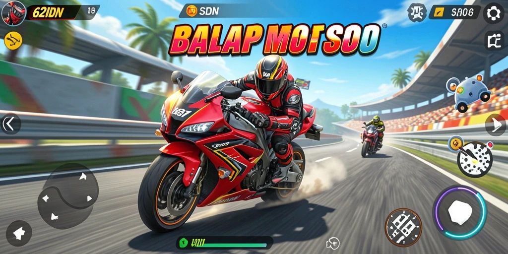 Tampilan gameplay 62IDN saat balapan motor menantang.
