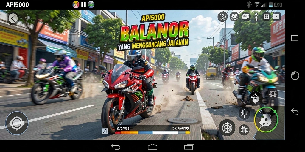 Screenshot menunjukkan balapan motor yang seru dan mendebarkan.