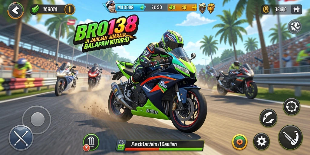 Tampilan utama gameplay BRO138 dengan balapan motor yang seru dan mendebarkan.