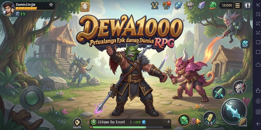 Screenshot DEWA1000 menunjukkan aksi pertarungan RPG yang seru.