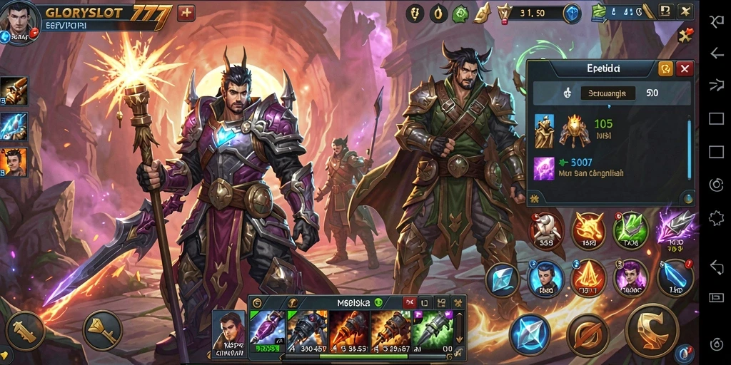 Screenshot gameplay GLORYSLOT777 menampilkan petualangan dan pertarungan epik.