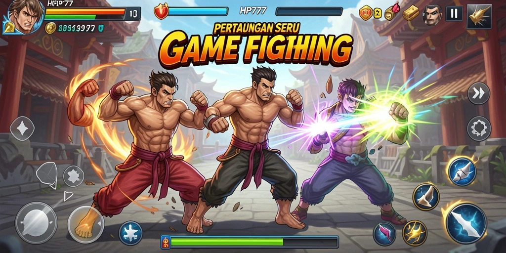 Tampilan gameplay seru dalam aksi pertarungan HP777.