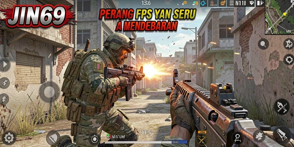 Tampilan gameplay intens dengan aksi tembak-menembak yang mendebarkan.