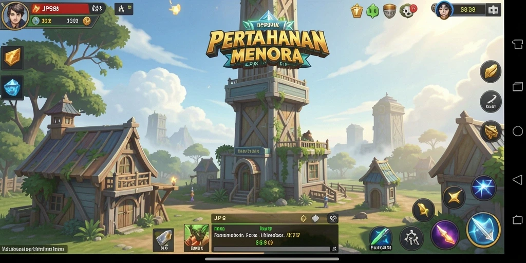 Tangkapan layar menunjukkan serangan menara dalam pertempuran Tower Defense.