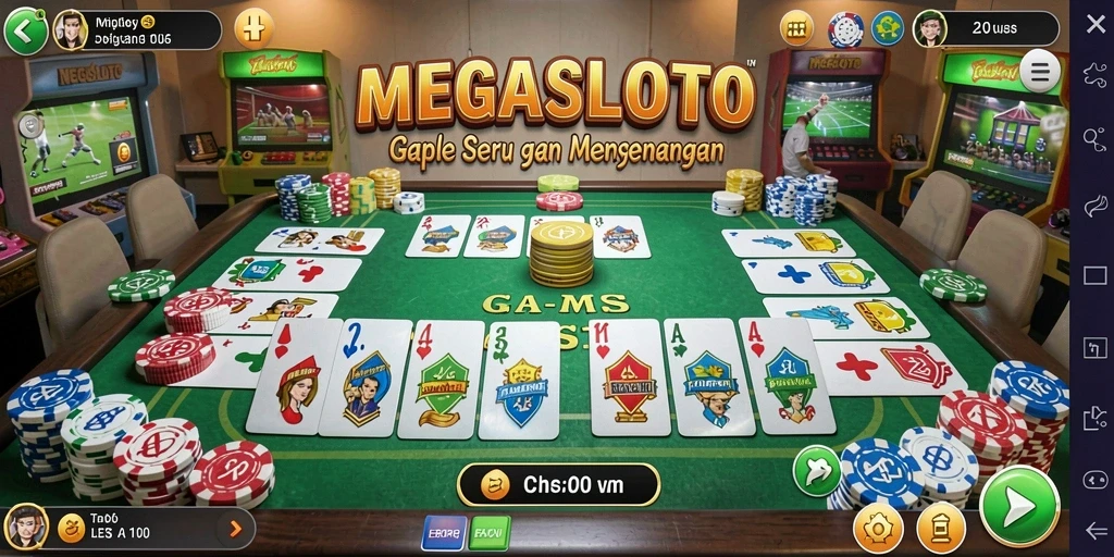 Screenshot gameplay MEGASLOTO menampilkan keseruan bermain Gaple.
