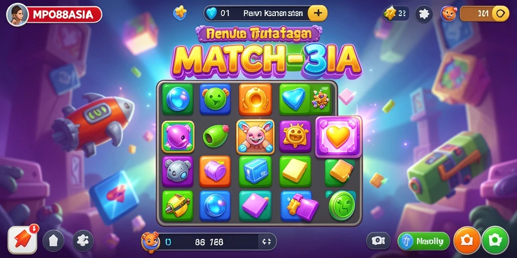 Screenshot MPO88ASIA menunjukkan keseruan permainan Match-3 yang mengasyikkan.