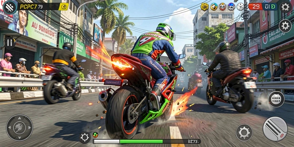 Gameplay seru balap motor dengan lintasan menantang.