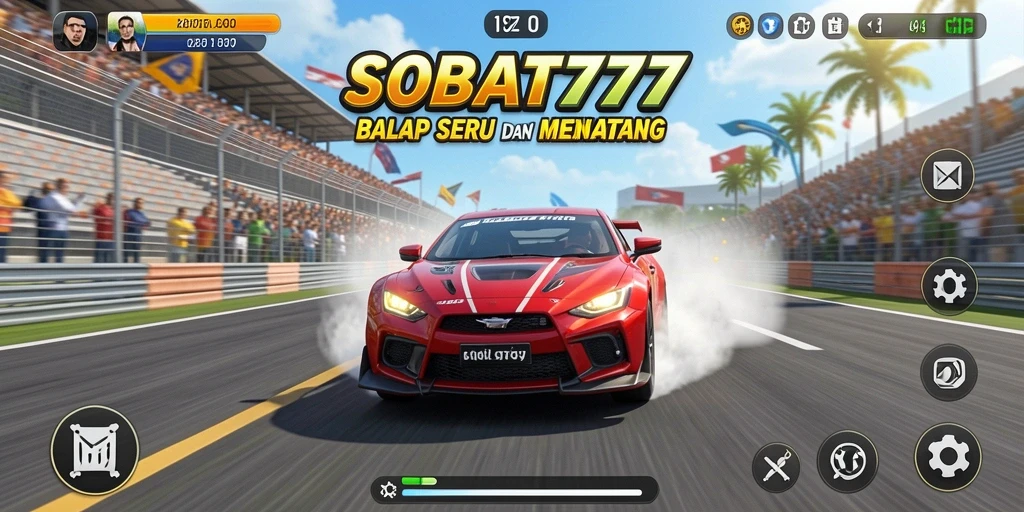 Screenshot gameplay SOBAT777 menunjukkan aksi balapan yang intens.