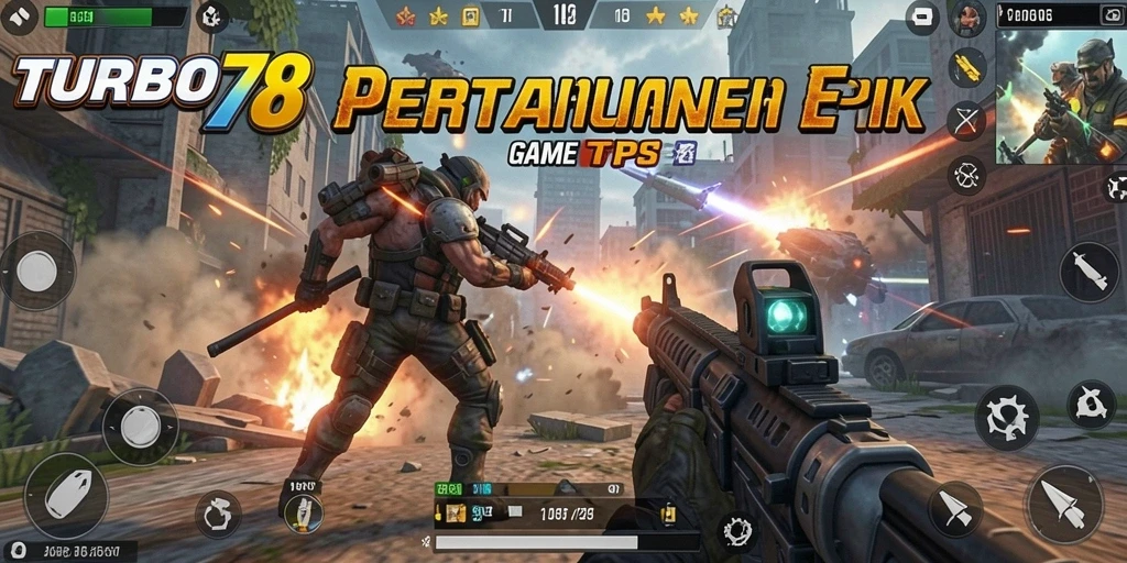 Tampilan gameplay epik dari TURBO78 dengan aksi tembak-tembakan yang seru.