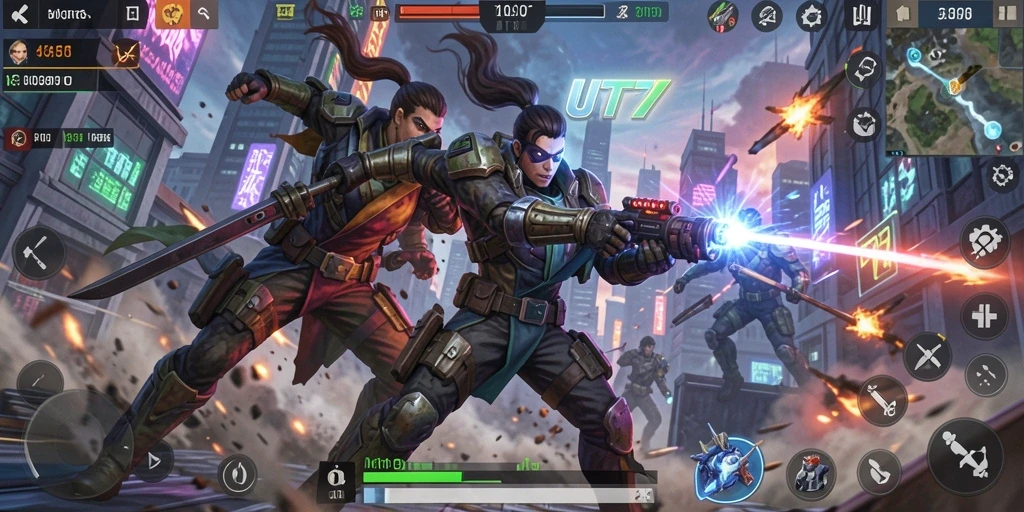 Screenshot utama UT77 menampilkan pertarungan aksi mendebarkan dalam gameplay Fighting.